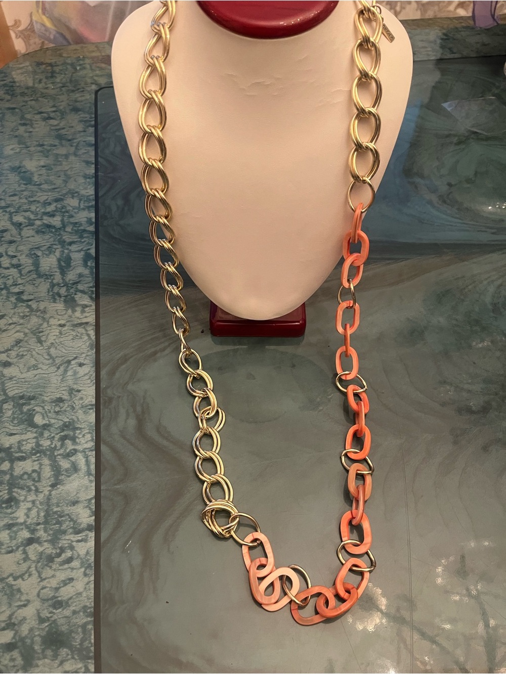 Gold Chain Necklace with Coral-Link Accents by